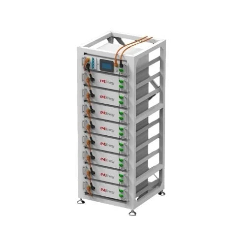 EVE 40.96kWh lityum HV batarya rack sistemi yan açı görünüm