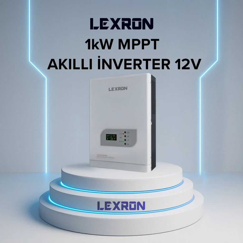 Lexron 1kW 12V MPPT hibrit solar inverter ön görünüm