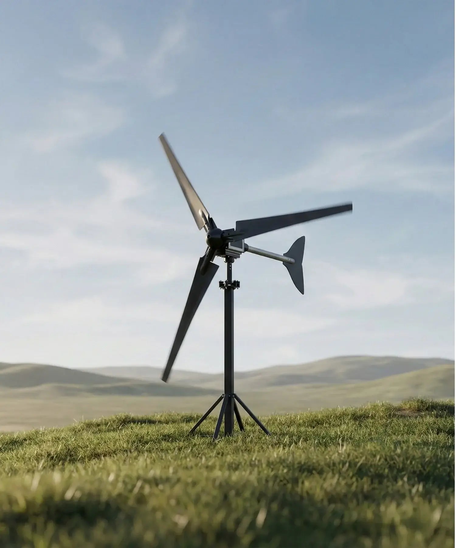 Windua rüzgar türbini açık arazide kurulu, bağımsız enerji üretimi için kompakt rüzgar türbini sistemi